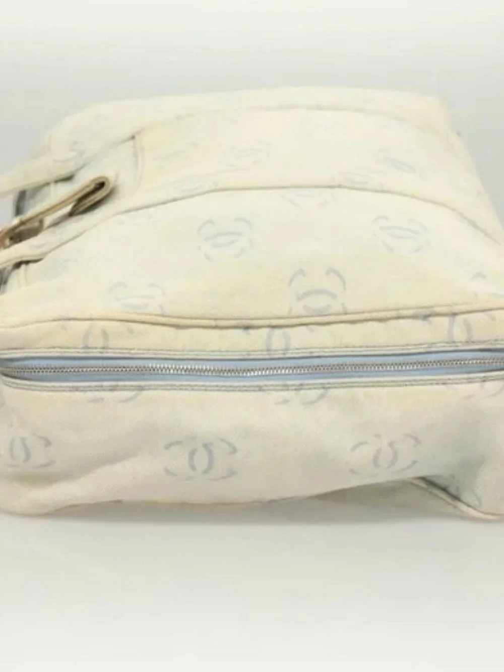 CHANEL Hand Bag Denim Light Blue Silver CC Auth 126457